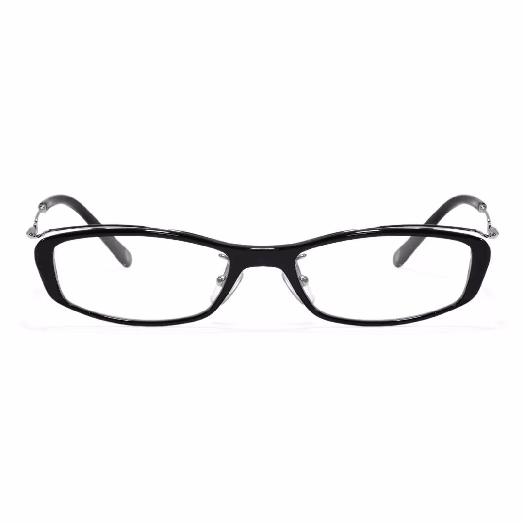 Front view of Solange office siren rectangle metal eyeglasses EM0272605 in black