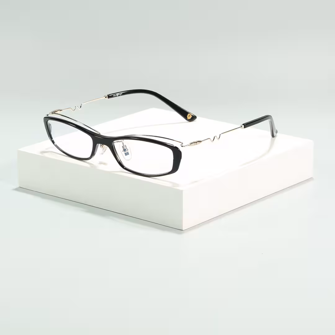 Scene view of Solange office siren rectangle metal eyeglasses EM0272605 in black