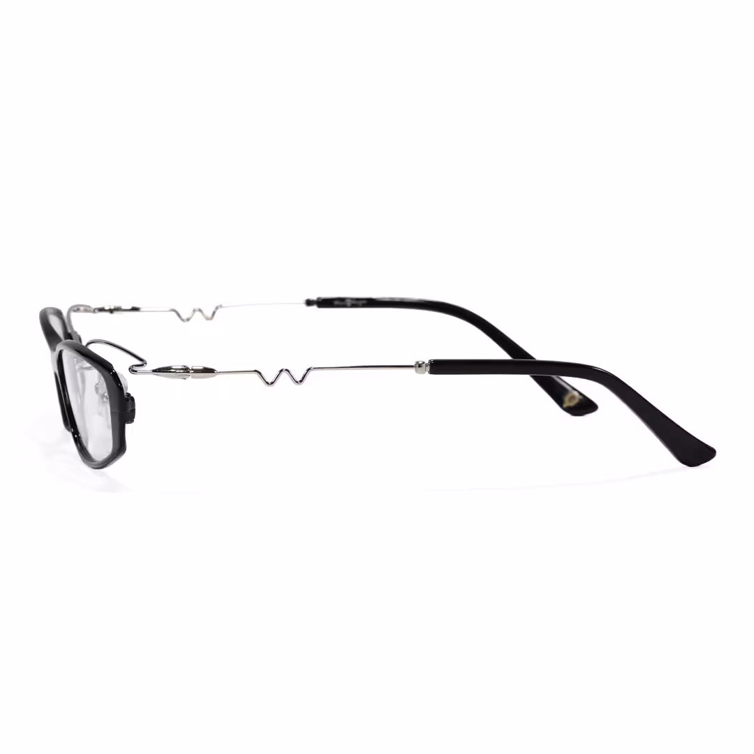 Side view of Solange office siren rectangle metal eyeglasses EM0272605 in black