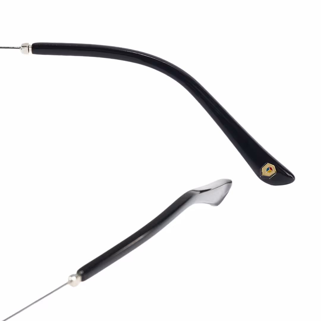 Temple detail of Solange office siren rectangle metal eyeglasses EM0272605 in black