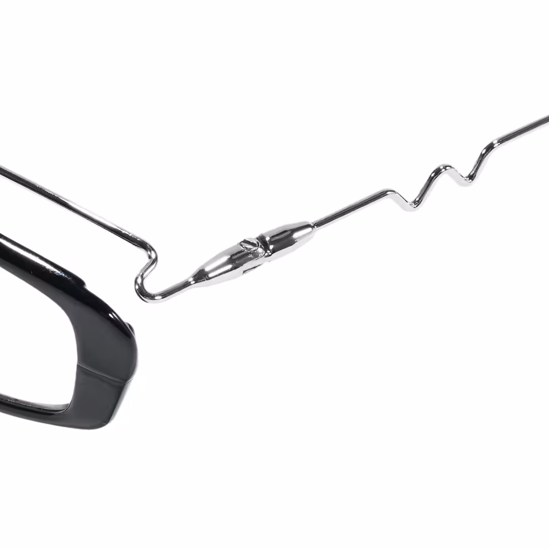 Temple detail of Solange office siren rectangle metal eyeglasses EM0272605 in black