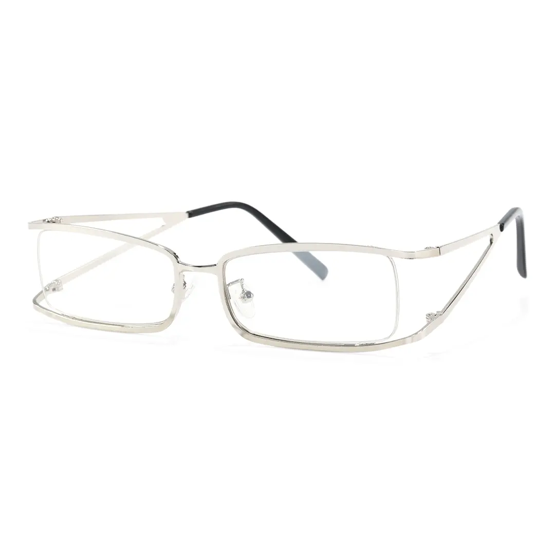 Angle view of Cassian y2k rectangle metal eyeglasses EM0292603 in silver