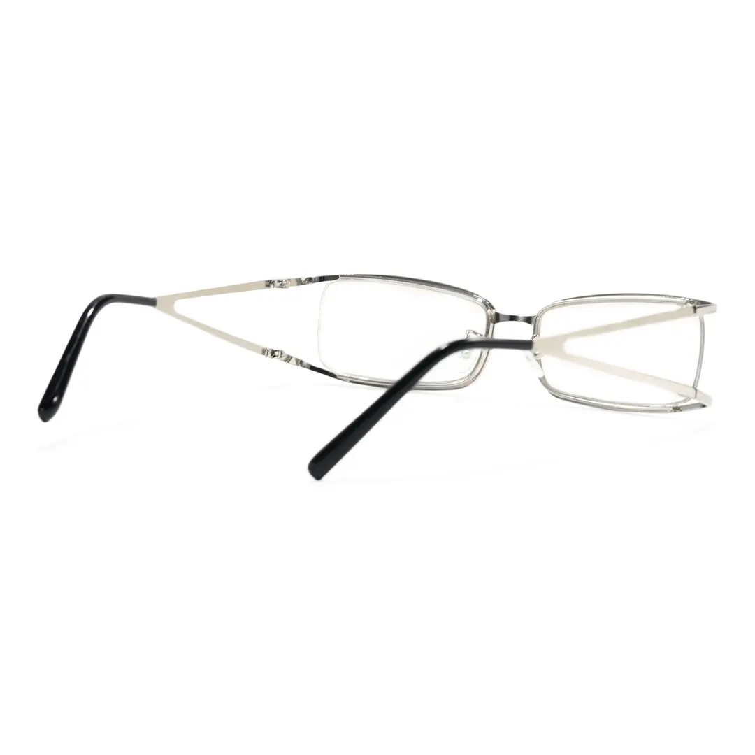 Back view of Cassian y2k rectangle metal eyeglasses EM0292603 in silver