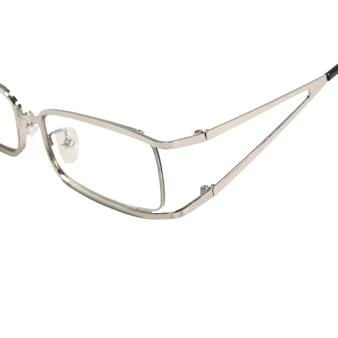 End piece detail of Cassian y2k rectangle metal eyeglasses EM0292603 in silver