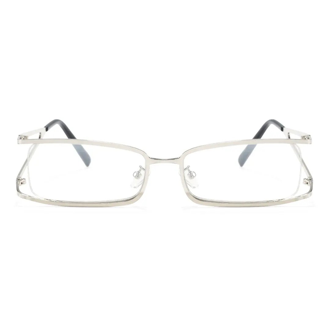 Front view of Cassian y2k rectangle metal eyeglasses EM0292603 in silver