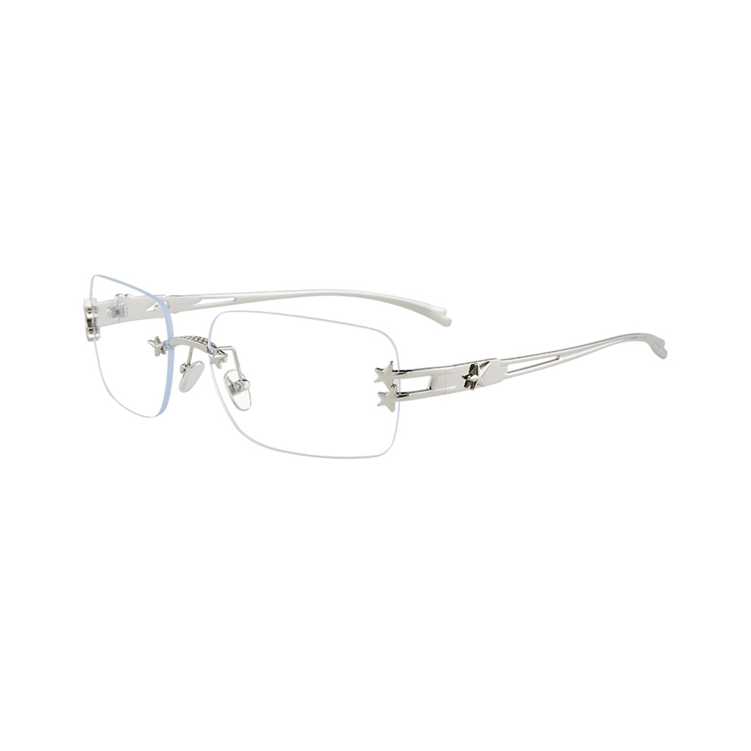 Angle view of Kade y2k rectangle metal eyeglasses EM0302512 in silver
