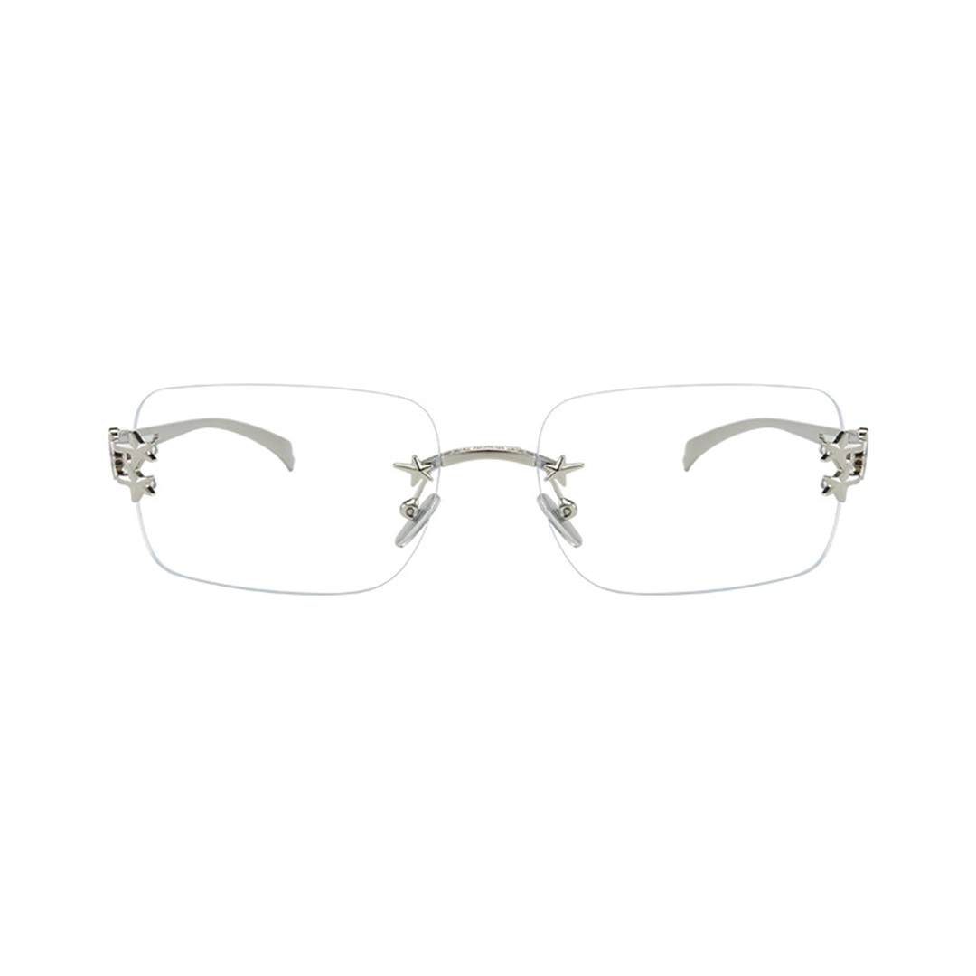 Front view of Kade y2k rectangle metal eyeglasses EM0302512 in silver