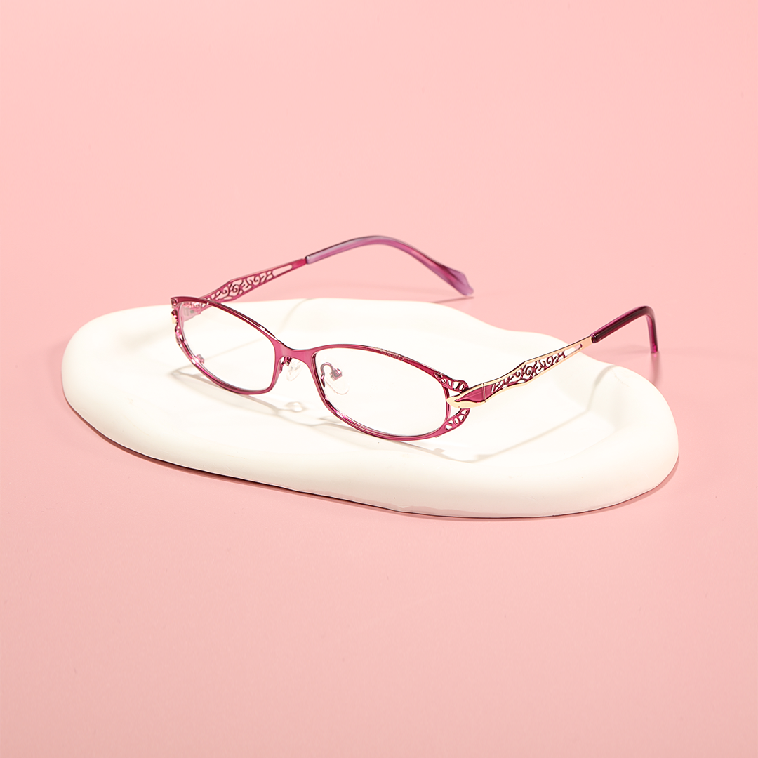 Scene view of Uma office siren rectangle metal eyeglasses EM0312601 in purple