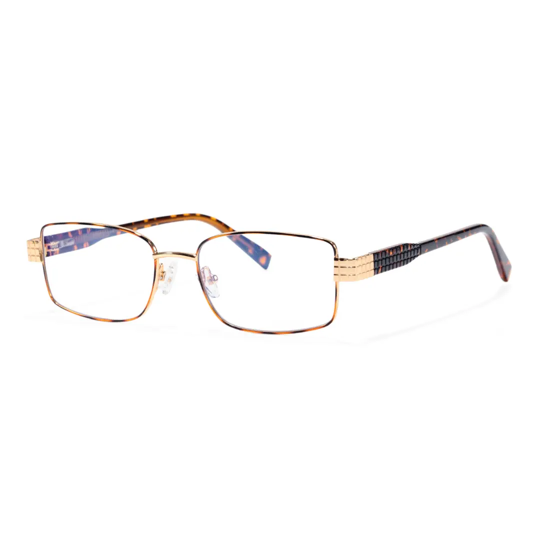 Angle view of Valeria rectangle metal eyeglasses EM0322508 in tortoise