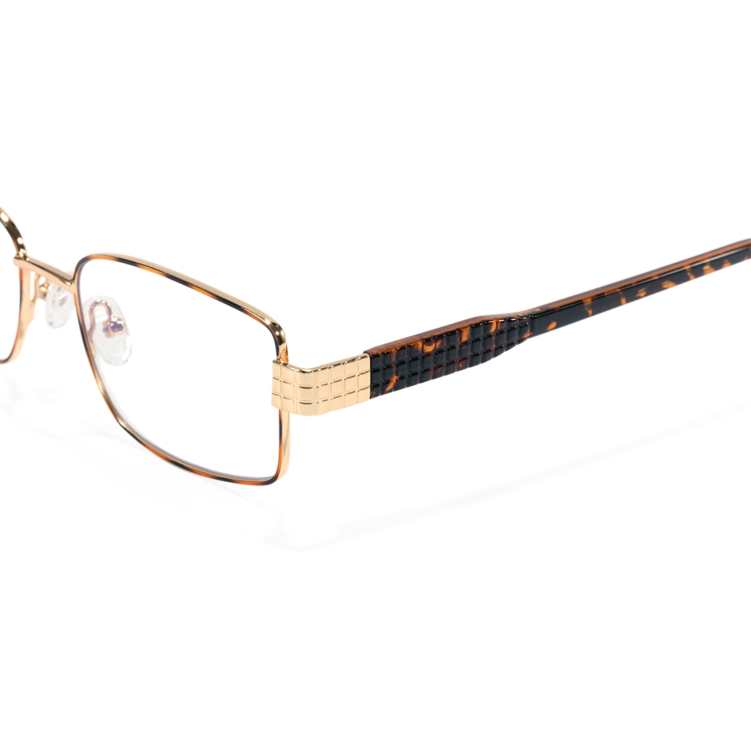 End piece detail of Valeria rectangle metal eyeglasses EM0322508 in tortoise
