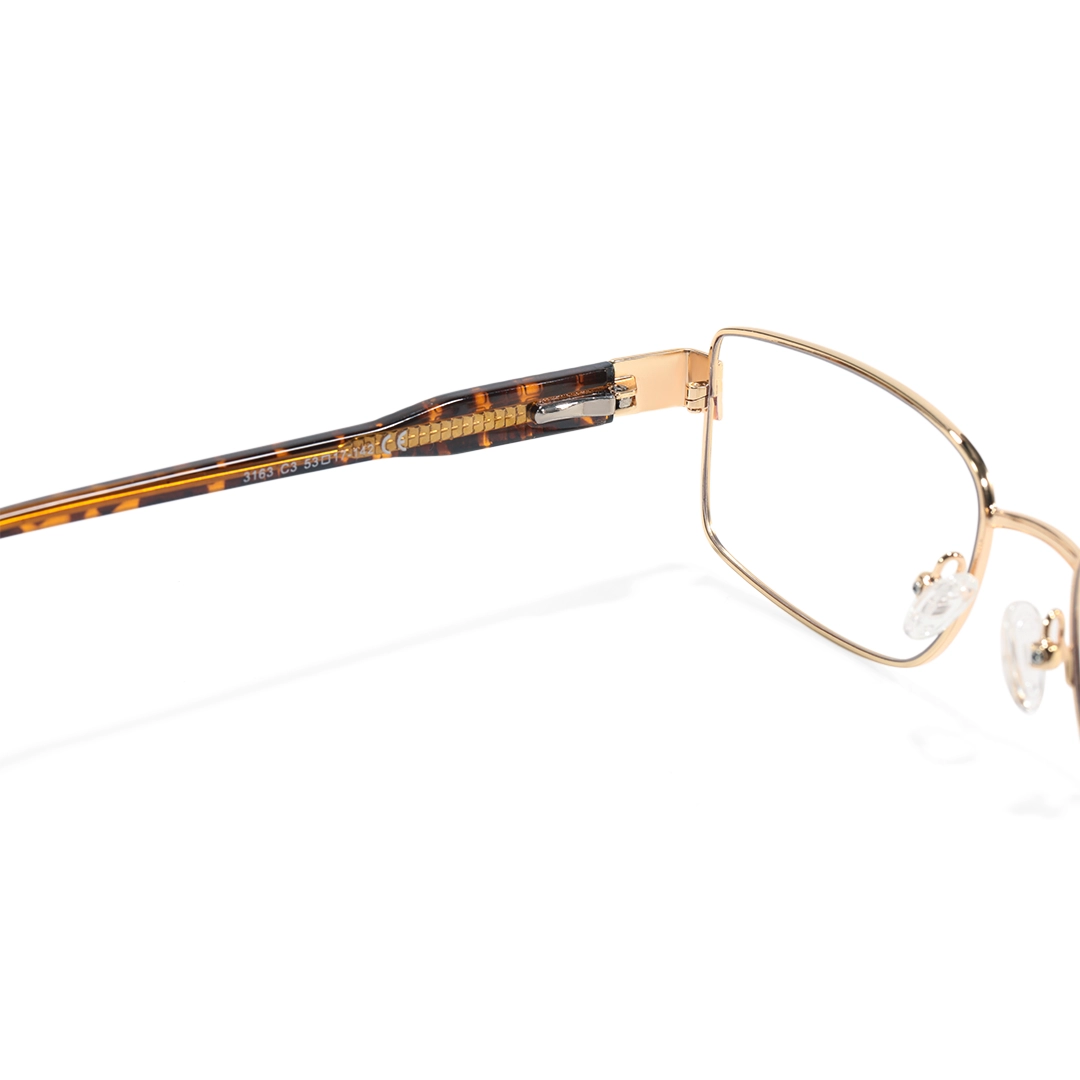 Hinge detail of Valeria rectangle metal eyeglasses EM0322508 in tortoise