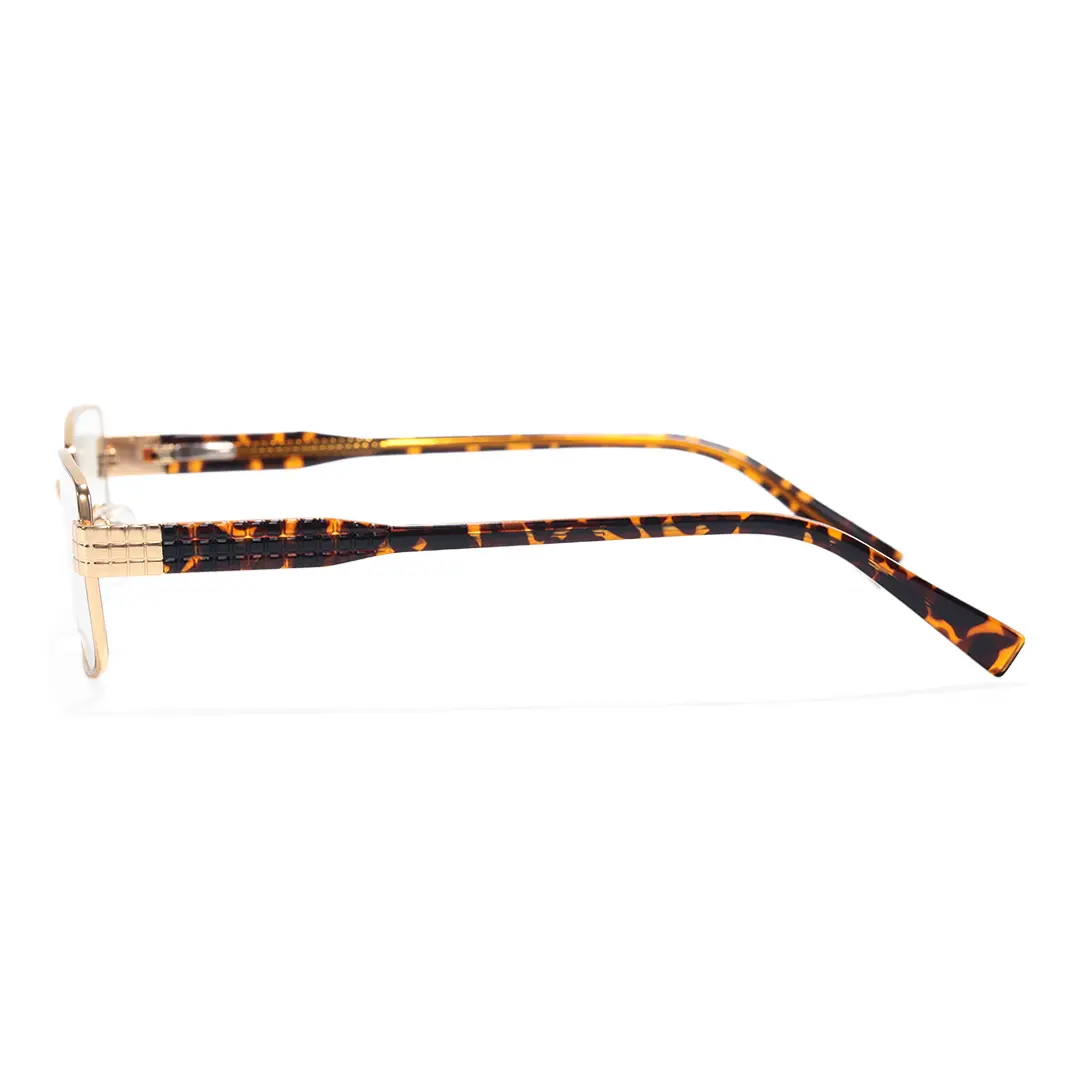 Side view of Valeria rectangle metal eyeglasses EM0322508 in tortoise