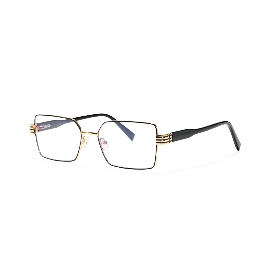 Angle view of Thalia rectangle metal eyeglasses EM0332508 in black