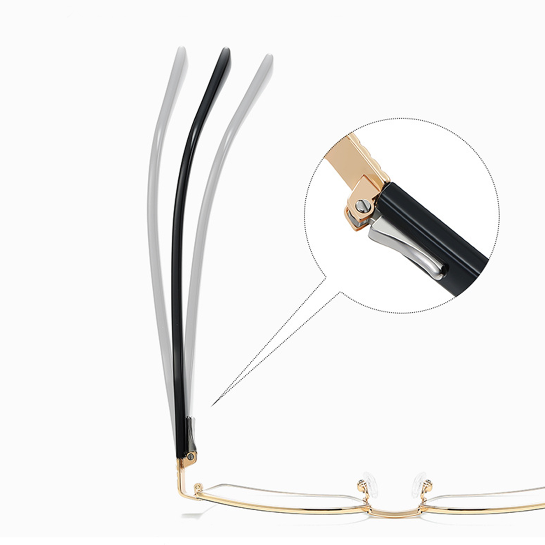 Spring hinge detail of Thalia rectangle metal eyeglasses EM0332508 in black