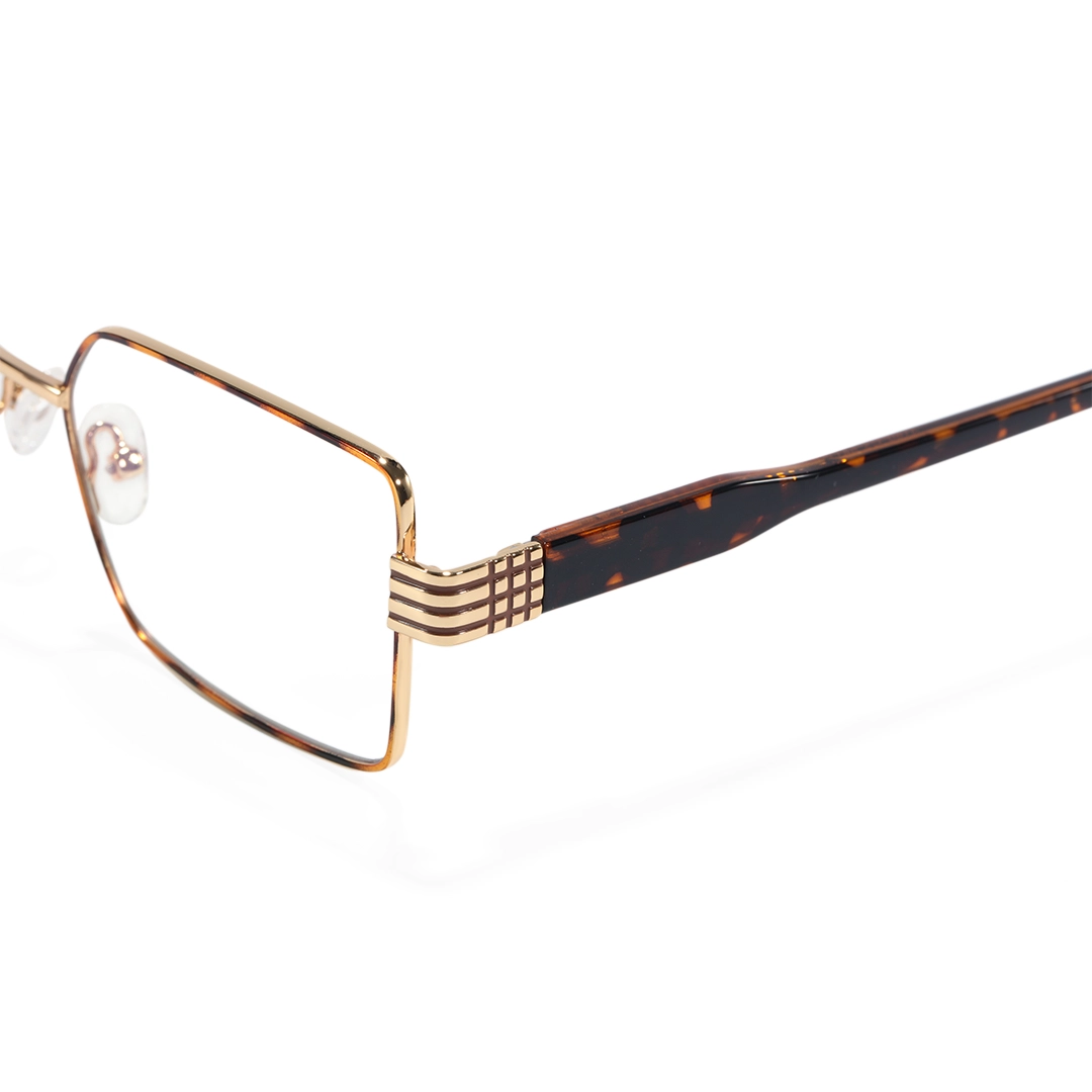 End piece detail of Thalia rectangle metal eyeglasses EM0332508 in tortoise