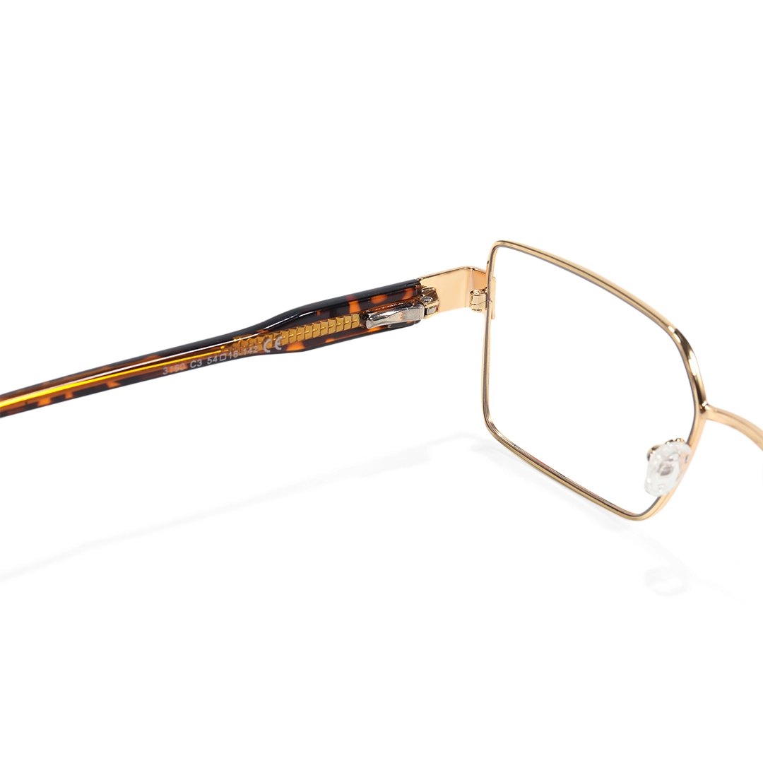 Hinge detail of Thalia rectangle metal eyeglasses EM0332508 in tortoise