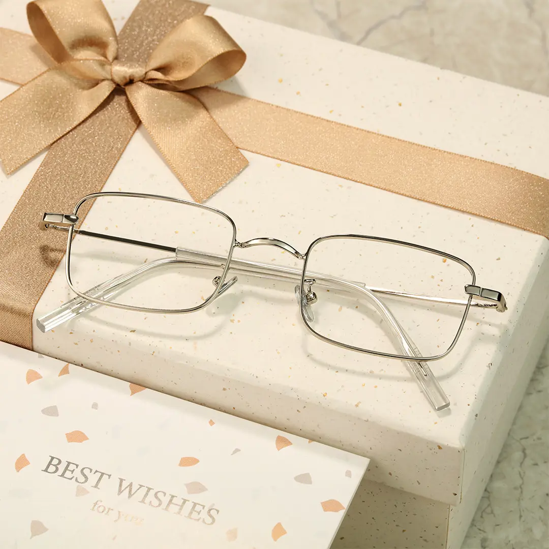 Scene view of Cinzia y2k rectangle metal eyeglasses EM0372412 in silver