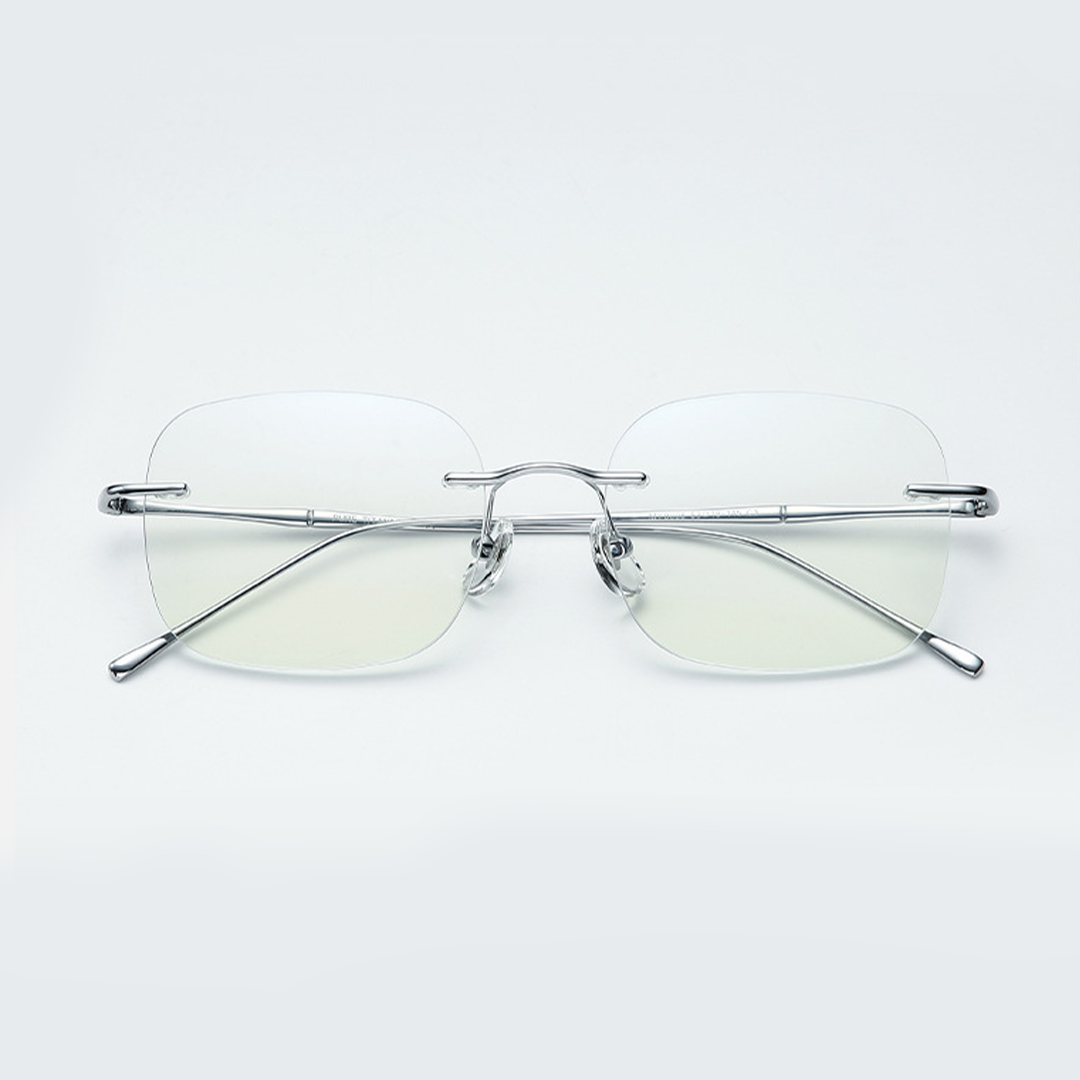 Front folded view of Liora rectangle metal eyeglasses EM0392508 in silver