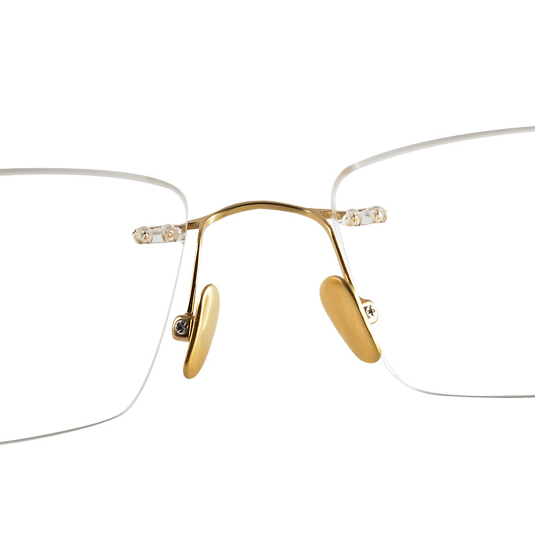 Adjustable nose pad detail of Dorian rectangle metal eyeglasses EM0402508 in gold