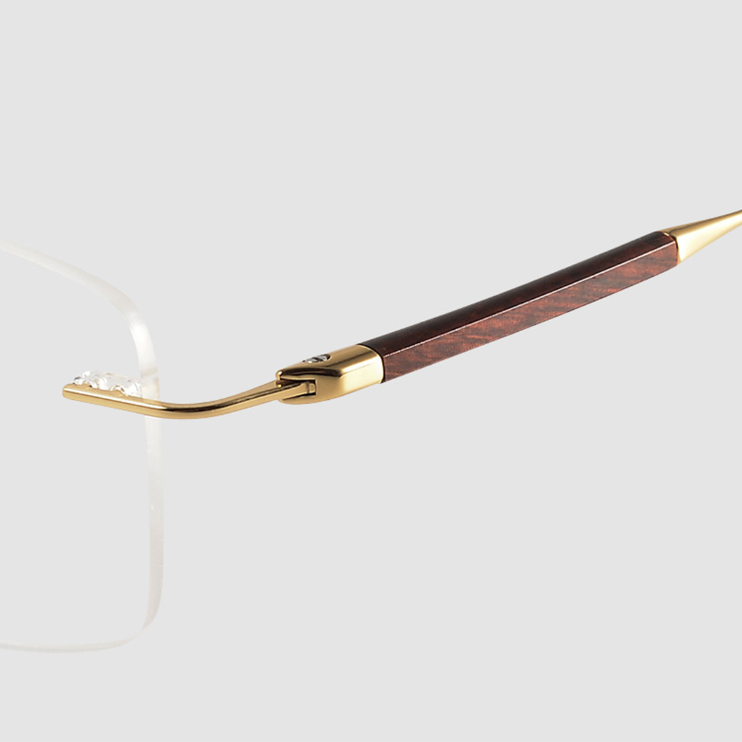 End piece detail of Dorian rectangle metal eyeglasses EM0402508 in gold