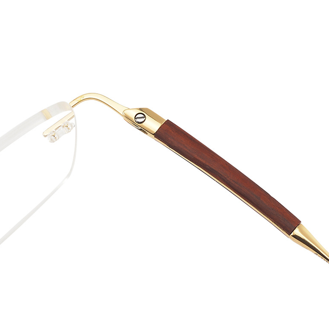Hinge detail of Dorian rectangle metal eyeglasses EM0402508 in gold