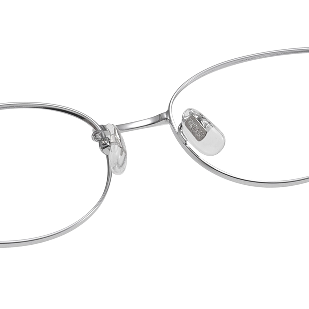Adjustable nose pad detail of Isola office siren rectangle metal eyeglasses in silver. SPU: EM0422509