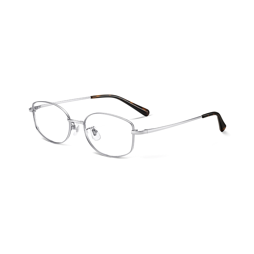 Angle view of Isola office siren rectangle metal eyeglasses in silver. SPU: EM0422509