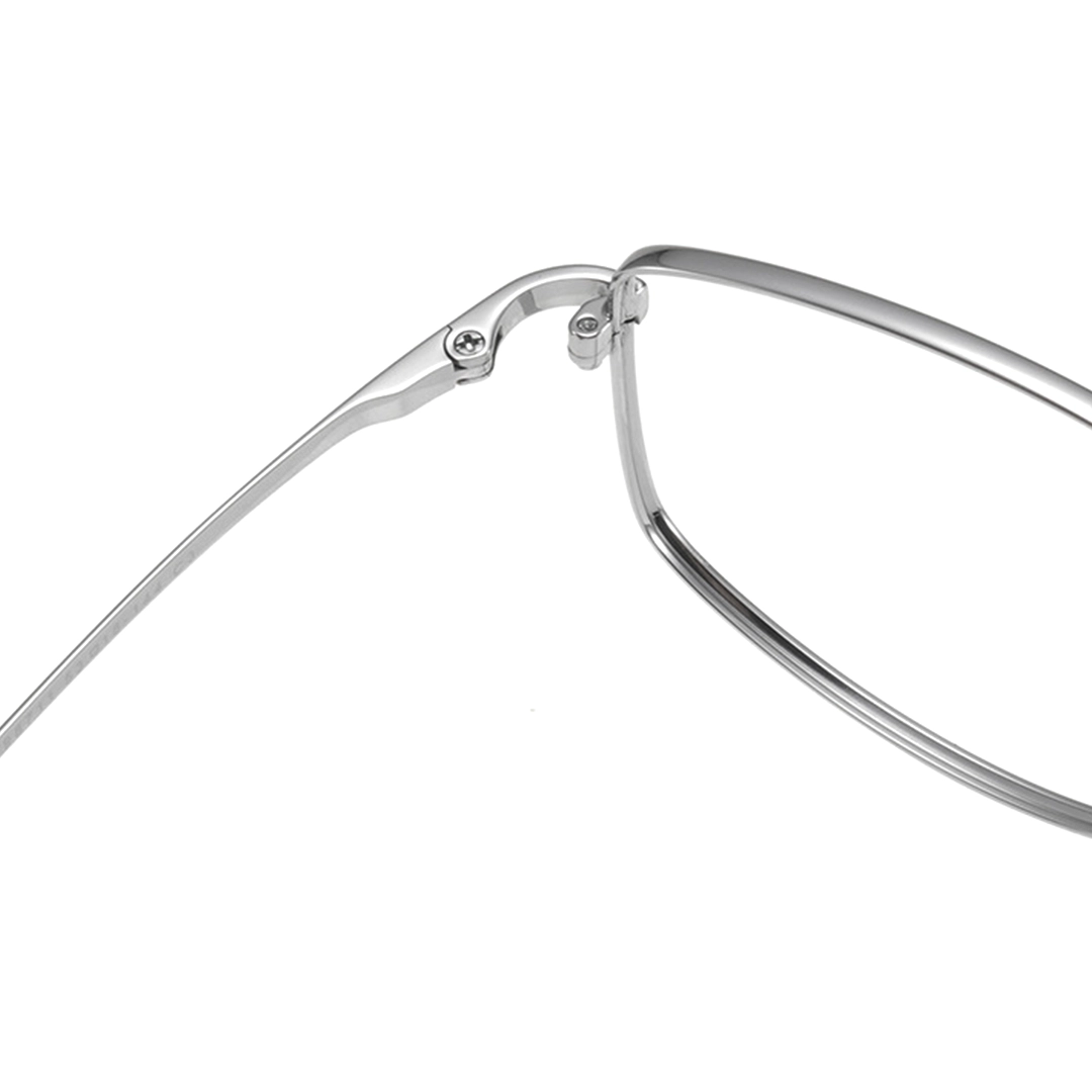 Frame detail view of Isola office siren rectangle metal eyeglasses in silver. SPU: EM0422509