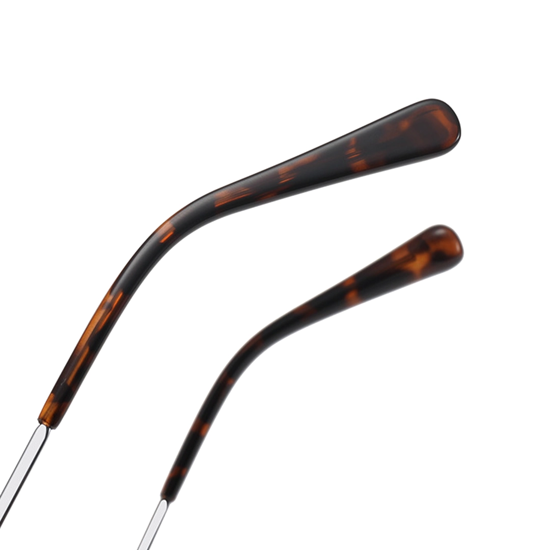 Temple detail of Isola office siren rectangle metal eyeglasses in silver. SPU: EM0422509