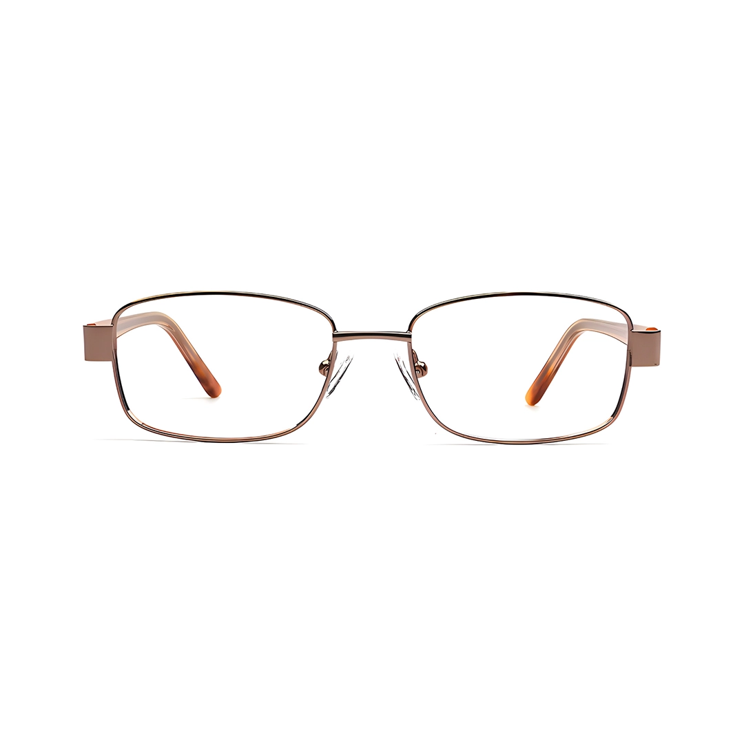 Front view of Eirlys office siren rectangle metal eyeglasses EM0532509 in brown