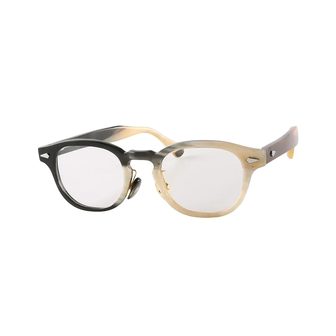 Angle view of Basalt rectangle natural ox horn handcrafted eyeglasses EO0252511 in two-tone