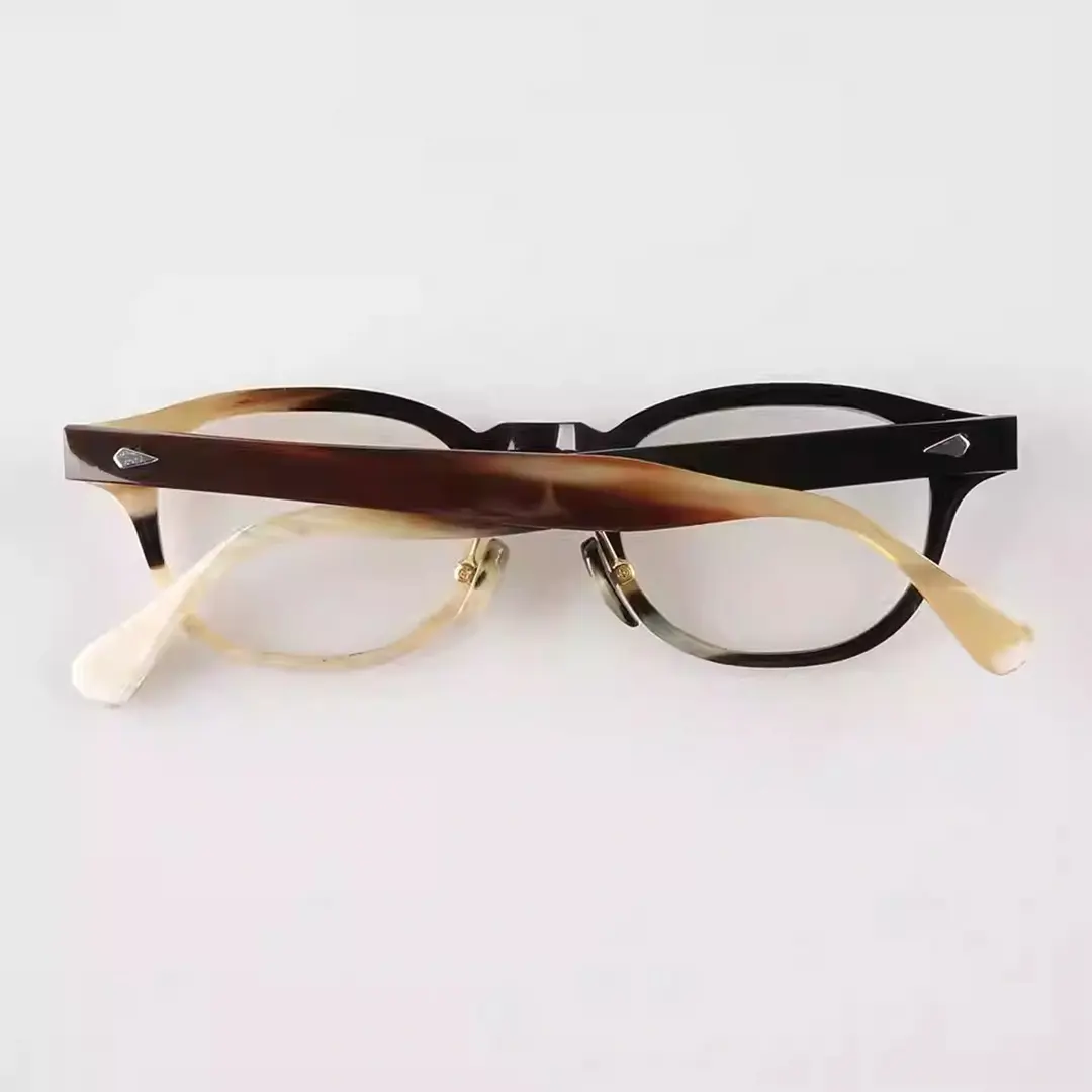 Back folded view of Basalt rectangle natural ox horn handcrafted eyeglasses EO0252511 in two-tone