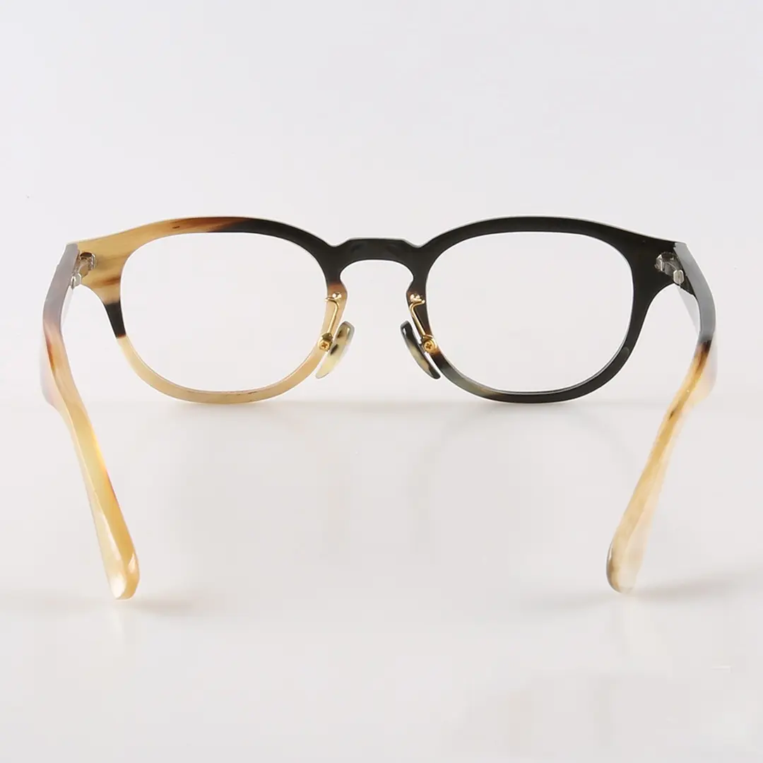 Back view of Basalt rectangle natural ox horn handcrafted eyeglasses EO0252511 in two-tone