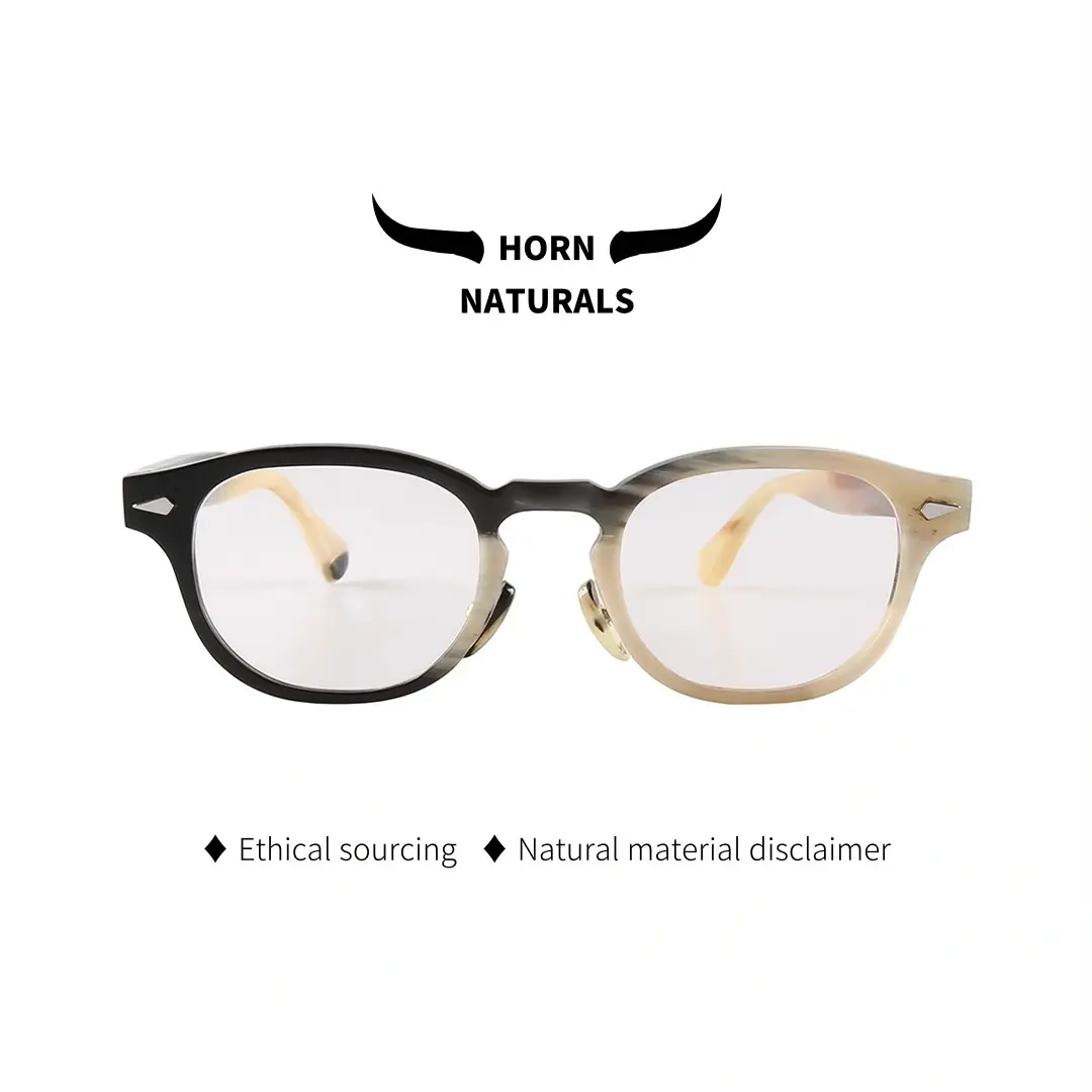 Front view of Basalt rectangle natural ox horn handcrafted eyeglasses EO0252511 in two-tone