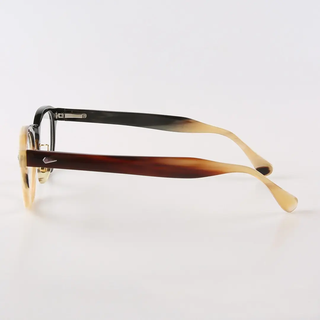 Side view of Basalt rectangle natural ox horn handcrafted eyeglasses EO0252511 in two-tone