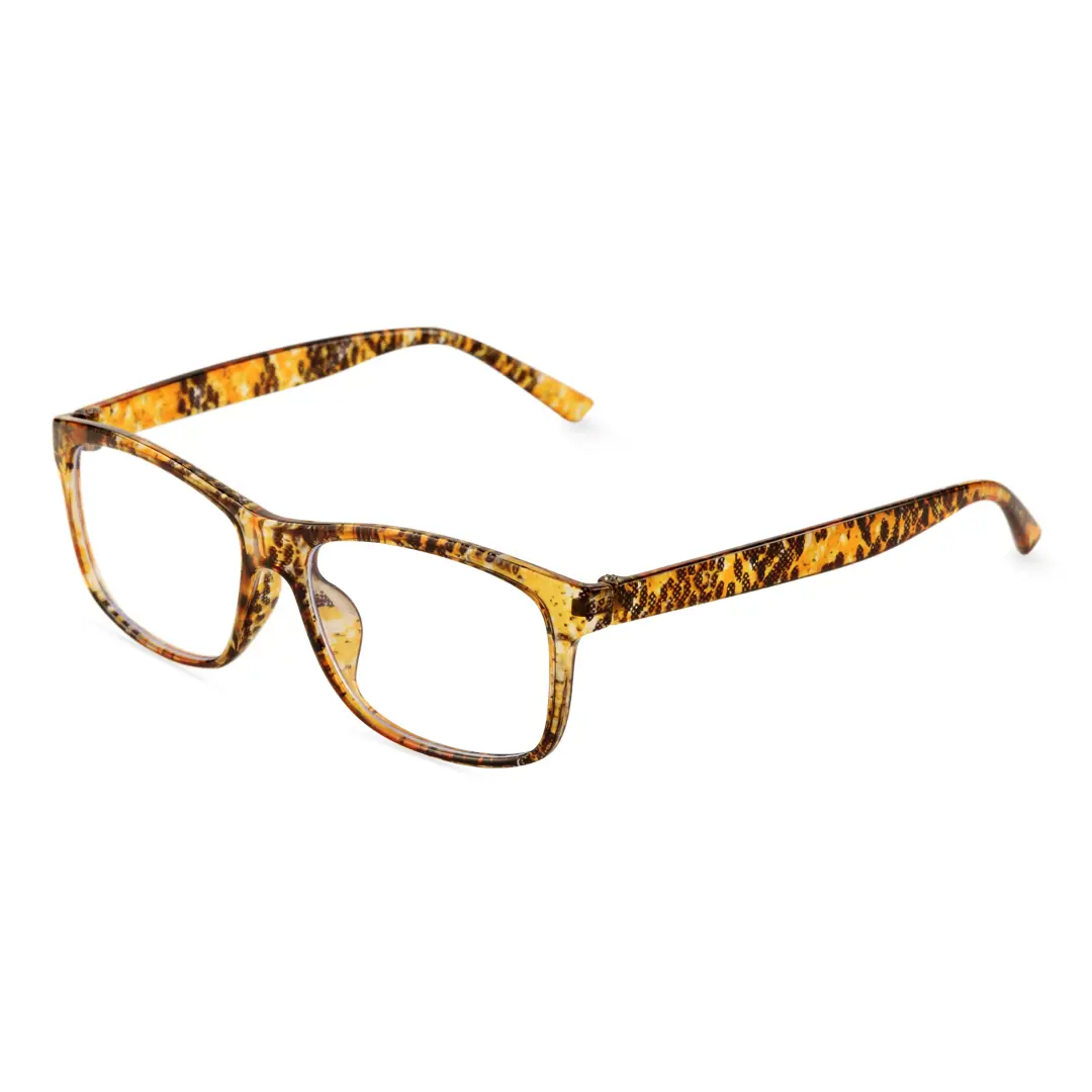 Angle view of Klaus rectangle pc eyeglasses EP0032410 in yellow tortoise