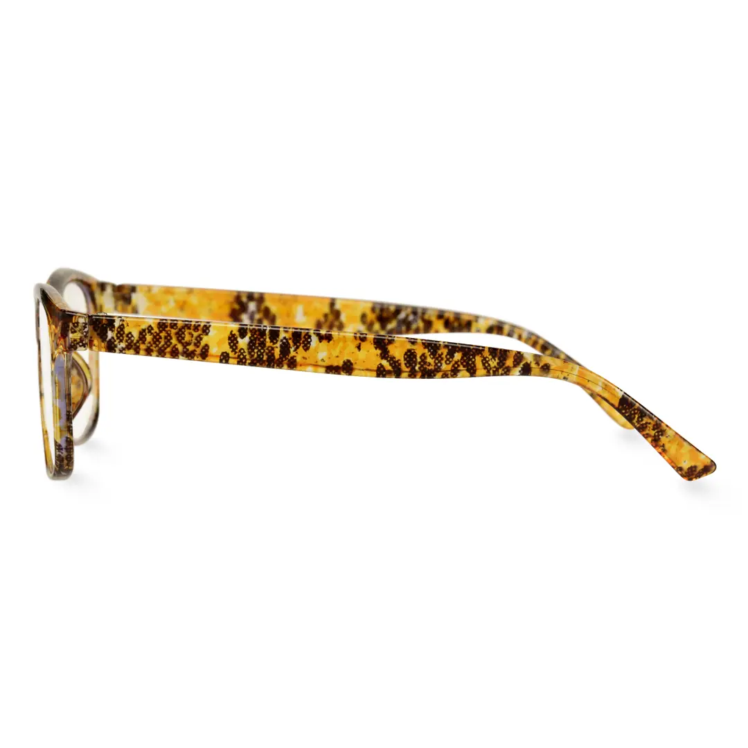 Side view of Klaus rectangle pc eyeglasses EP0032410 in yellow tortoise