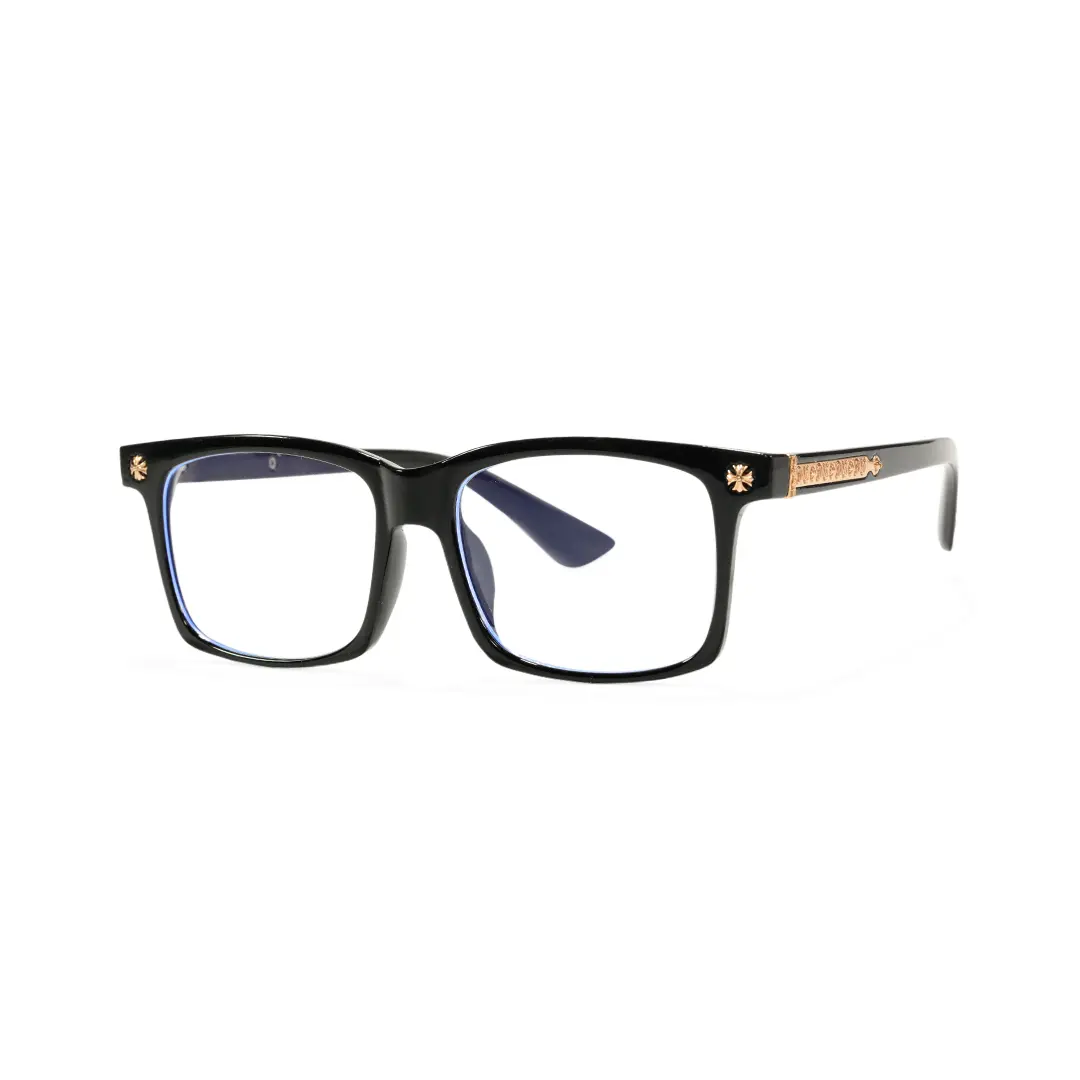 Angle view of Adrian fashion rectangle pc eyeglasses in black. SPU: EP0212508