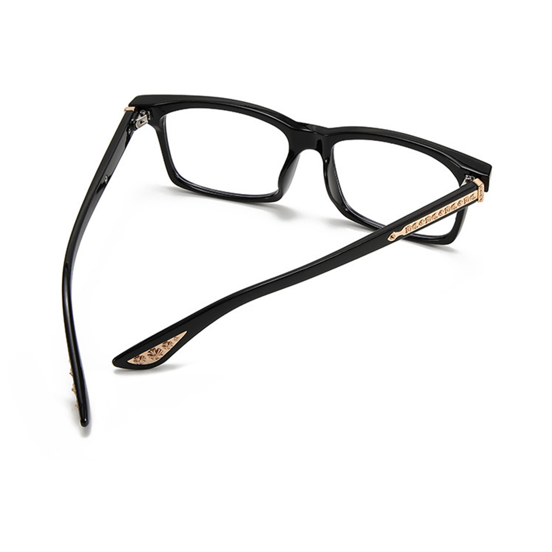 Back folded view of Adrian fashion rectangle pc eyeglasses in black. SPU: EP0212508