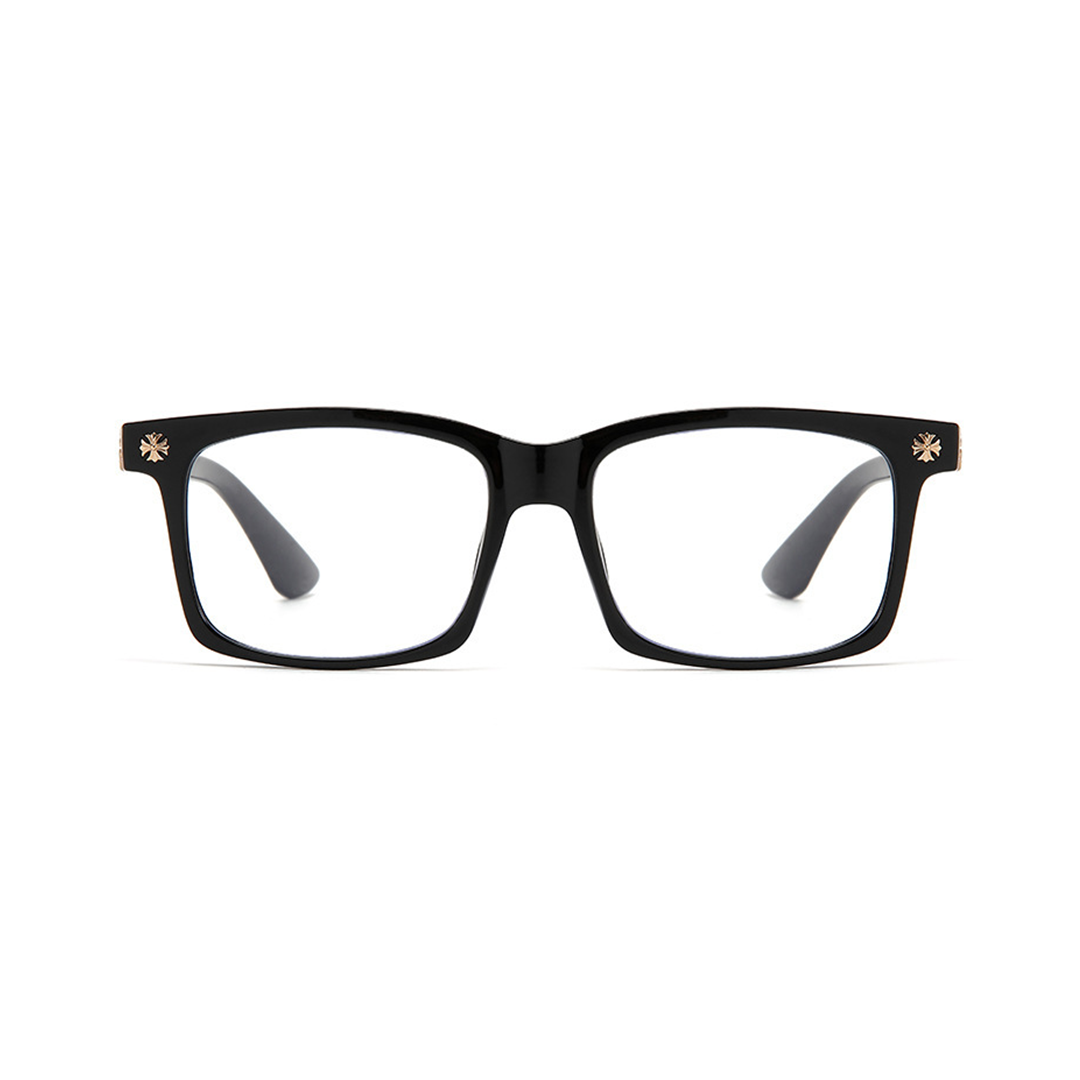 Front view of Adrian fashion rectangle pc eyeglasses in black. SPU: EP0212508