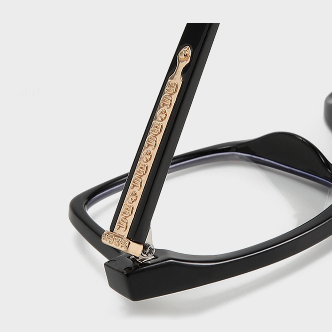 Hinge detail of adrian fashion rectangle pc eyeglasses in black. SPU: EP0212508