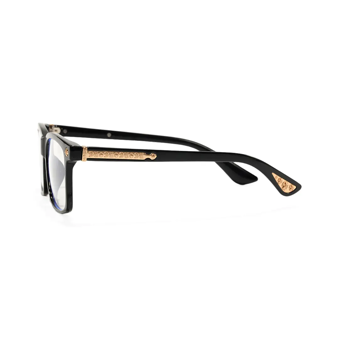 Side view of Adrian fashion rectangle pc eyeglasses in black. SPU: EP0212508