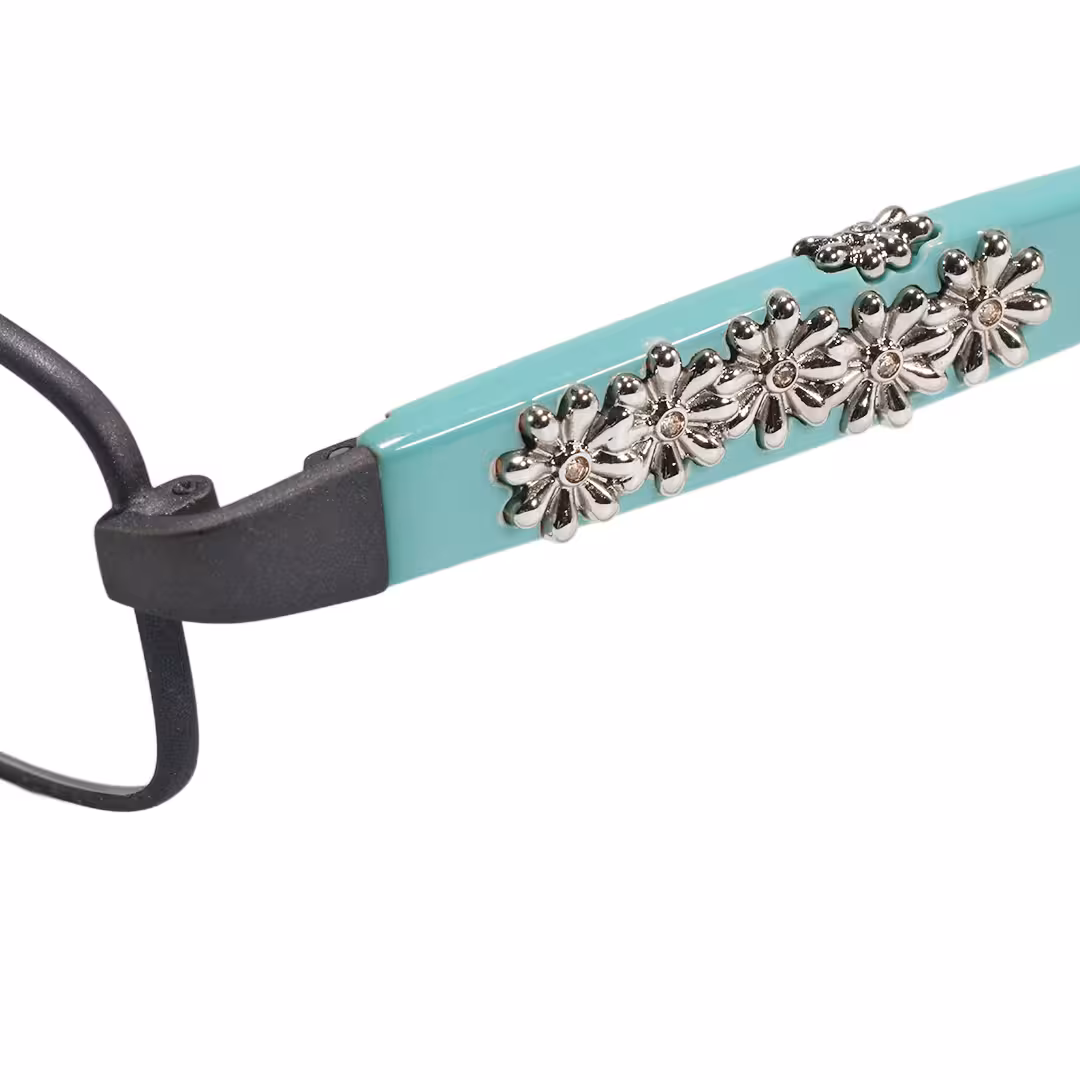 End piece detail of Marigold rectangle pc eyeglasses EP0222605 in blue