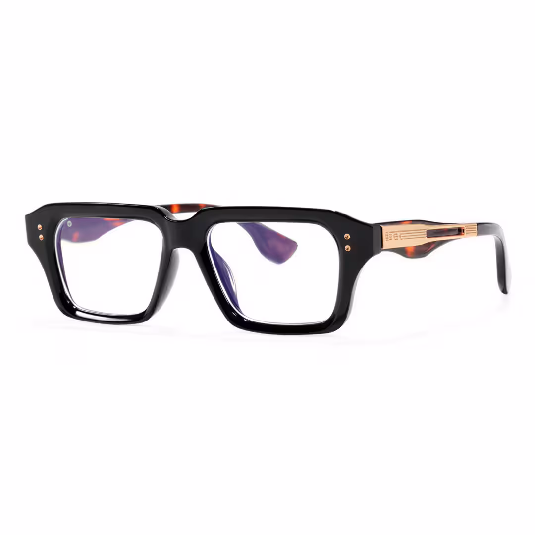 Angle view of Julian fashion rectangle pc eyeglasses in black. SPU: EP0282508