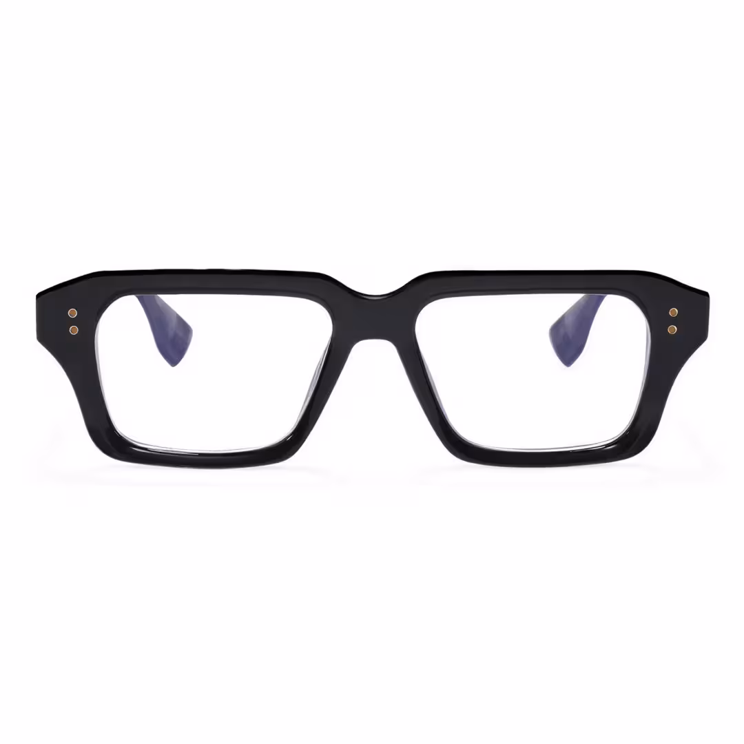 Front view of Julian fashion rectangle pc eyeglasses in black. SPU: EP0282508