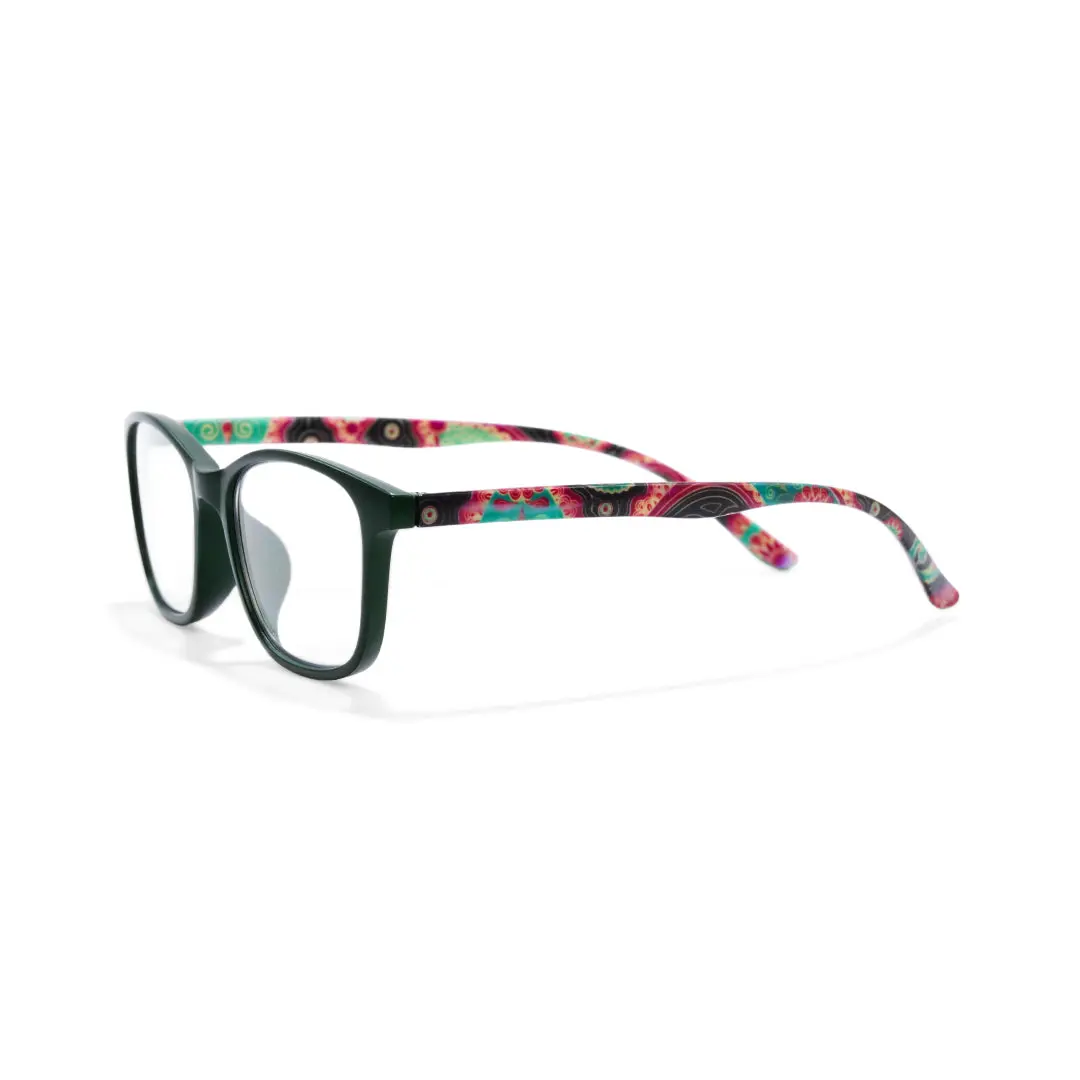 Side view of Wit rectangle pc eyeglasses EP0312505 in green