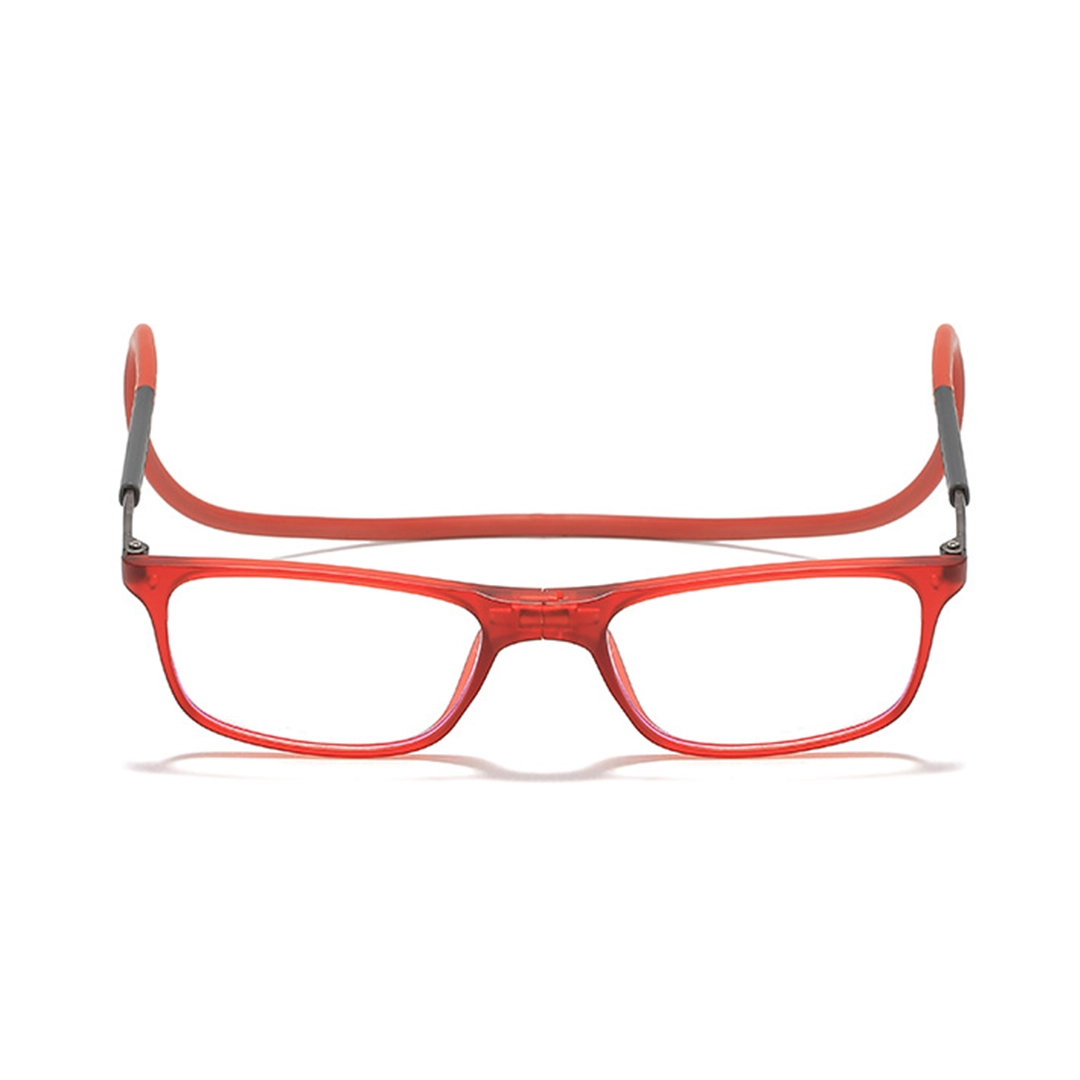 Front view of Van rectangle pc magnetic clip-on eyeglasses EP0322505 in red