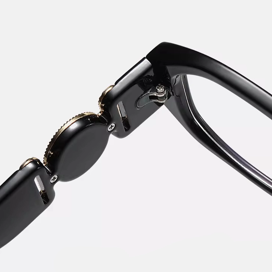 Hinge detail of Cress y2k rectangle pc eyeglasses EP0402512 in black