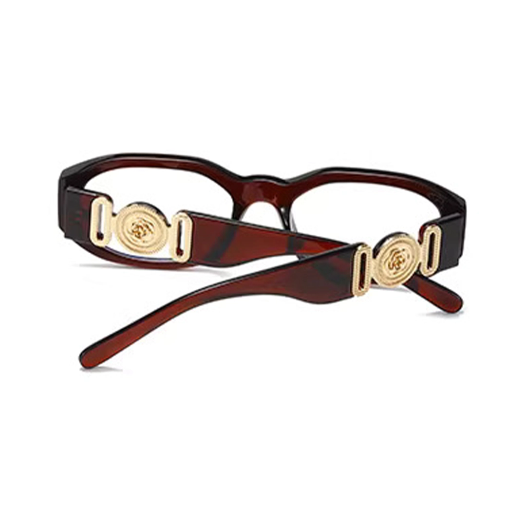 Back folded view of Cress y2k rectangle pc eyeglasses EP0402512 in brown