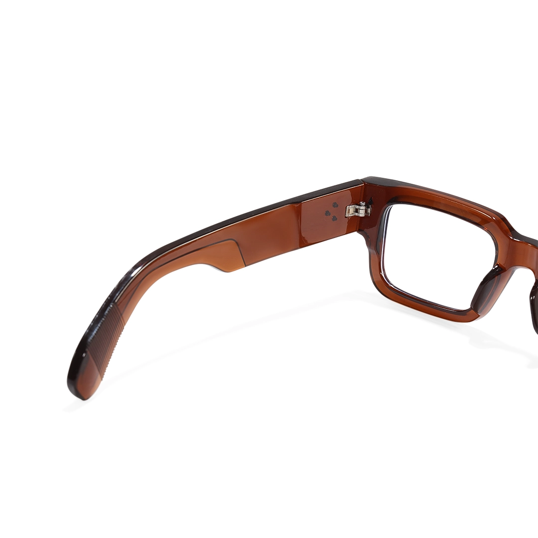 Hinge detail of Miren rectangle pc eyeglasses EP0542509 in brown
